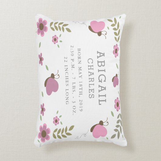 フローラバタフライガーデン誕生統計子供部屋枕 アクセントクッション (正面(垂直))