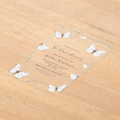 フローラバタフライガーデン透明ブライダルシャワー アクリル招待状 (レイダウン)
