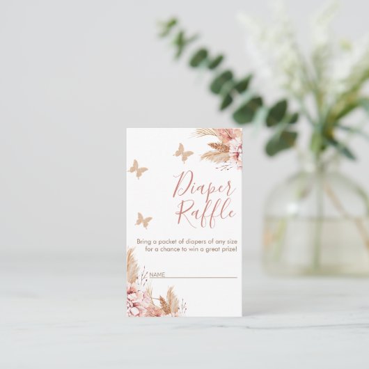 フローラバタフライキスベビーシャワーおむつラッフル 名刺 (スタンド正面)