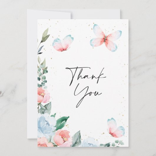 フローラバタフライキスベビーシャワーサンキューカード 招待状 (裏面)