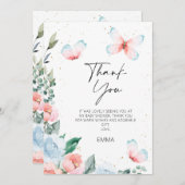 フローラバタフライキスベビーシャワーサンキューカード 招待状 (正面/裏面)