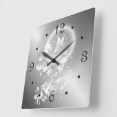 フローラバタフライシルバー スクエア壁時計 (傾斜)