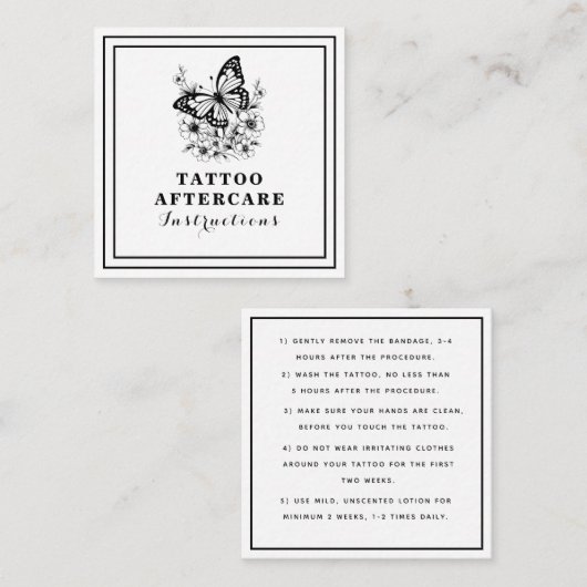 フローラバタフライタトゥーアフターケアの指示 スクエア名刺 (正面/裏面)
