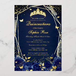 フローラバタフライティアラネイビーキンセアニェラ 箔招待状