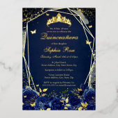 フローラバタフライティアラネイビーキンセアニェラ 箔招待状 (正面)