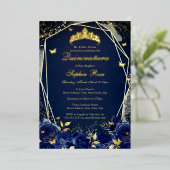 フローラバタフライティアラネイビーキンセアニェラ 箔招待状 (立ち正面)