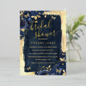 フローラバタフライネイビー金ゴールドブライダルシャワー 箔招待状 (立ち正面)