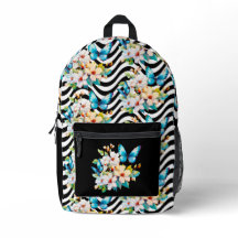 フローラバタフライパターン白黒波形ストライプ