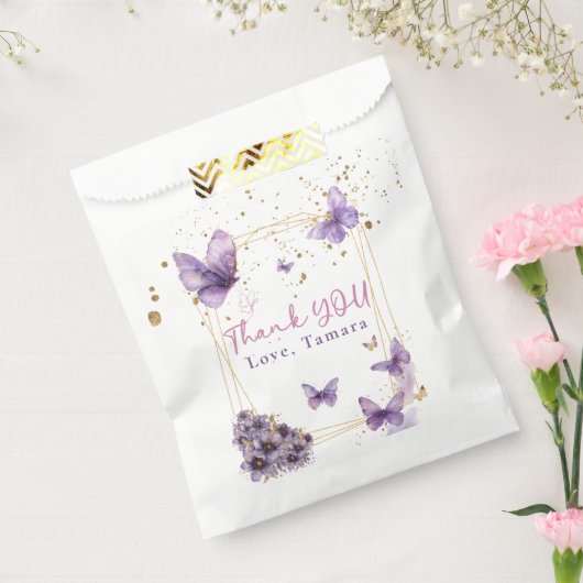 フローラバタフライパープルガーリーベビーシャワーパーティー フェイバーバッグ (封をした状態)
