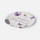 フローラバタフライパープル金ゴールドベビーシャワーパーティー ペーパープレート (アングル)
