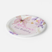 フローラバタフライピンクガーデンガール誕生日 ペーパープレート (アングル)