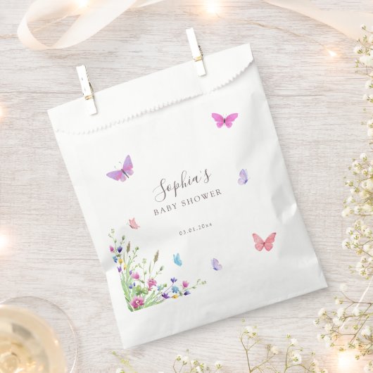 フローラバタフライピンクパープルウォーター色のお気に入りバッグ フェイバーバッグ (クリップ留めされた状態)