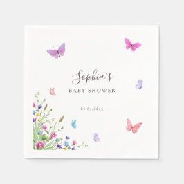フローラバタフライピンクパープル自然をテーマ スタンダードカクテルナプキン