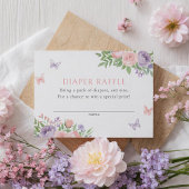 フローラバタフライベビーシャワーおむつラッフルチケット エンクロージャーカード