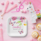 フローラバタフライベビーシャワー使い捨て ペーパープレート (パーティー)