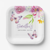 フローラバタフライベビーシャワー使い捨て ペーパープレート (正面)