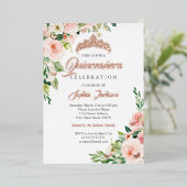 フローラバタフライ赤面ピンクローズ金ゴールドキンセアニェラ 箔招待状 (立ち正面)