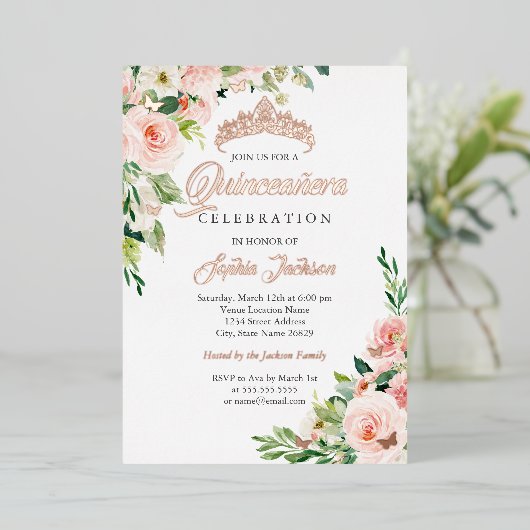 フローラバタフライ赤面ピンクローズ金ゴールドキンセアニェラ 箔招待状 (立ち正面)