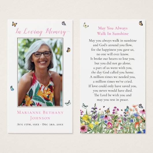 フローラバタフライ追悼式祈りの言葉カード (正面&裏面)