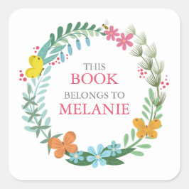 フローラバタフラカラフルイリース蔵書票シール スクエアシール