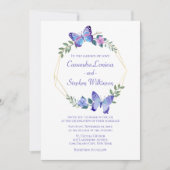 フローラバタ結婚フライズネイビーブルーチョウ 招待状 (正面)