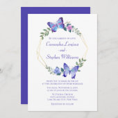フローラバタ結婚フライズネイビーブルーチョウ 招待状 (正面/裏面)