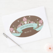 フローラバナーアクアベビーシャワーステッカー 楕円形シール (封筒)