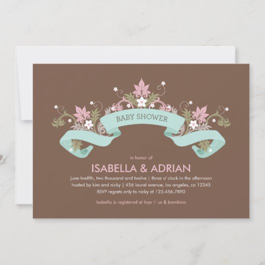 フローラバナーボーイベビーシャワー招待状 招待状 (正面)