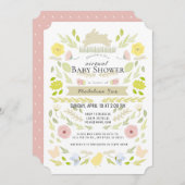 フローラバニーの葉ピンクの仮想ベビーシャワー 招待状 (正面/裏面)