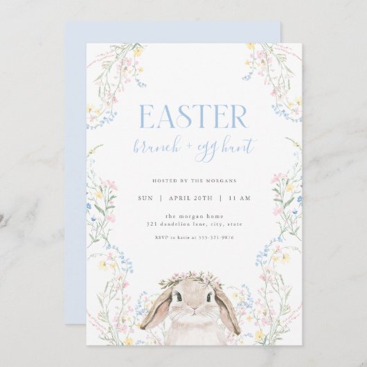 フローラバニーイースターブランチ&エッグ狩り招待状 招待状 (正面/裏面)