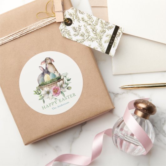 フローラバニーエッグハッピーイースター ラウンドシール (ギフト)