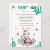 フローラバニーガールベビーシャワーサンキューカード サンキューカード (正面/裏面)