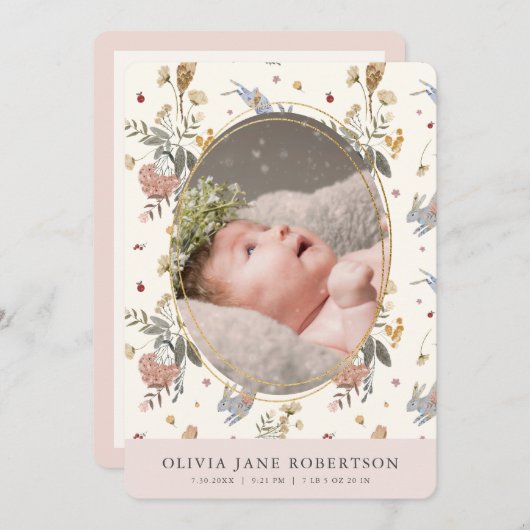 フローラバニーガール写真誕生発表 招待状 (正面/裏面)