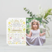 フローラバニーピンクの女の子の写真ファースト聖餐式 招待状 (スタンド正面)