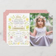 フローラバニーピンクの女の子の写真ファースト聖餐式