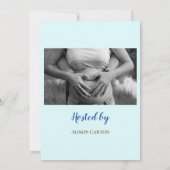 フローラバニーホワイト&ブルーティール（緑がかった色）ストライプベビーシャワー 招待状 (裏面)