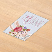フローラバニーラビットウォーターカラーかわいい赤ちゃんシャワー アクリル招待状 (レイダウン)