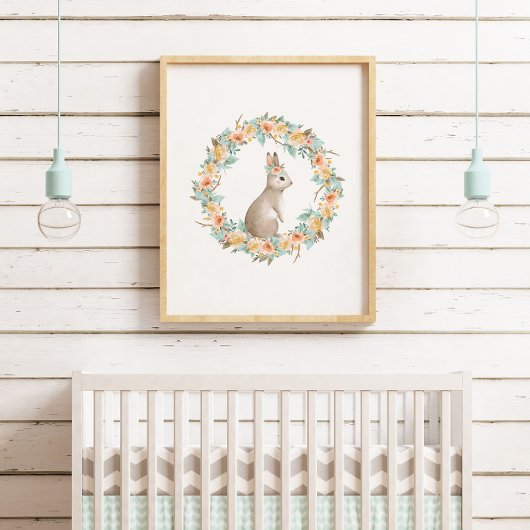 フローラバニーラビットウォーターカラーウッドランド子供部屋 ポスター