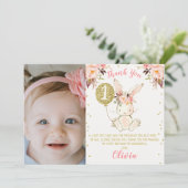 フローラバニー写真第1誕生日サンキューカード 招待状 (スタンド正面)