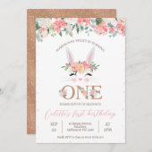 フローラバニー顔ソフバニー1歳の誕生日 招待状 (正面/裏面)