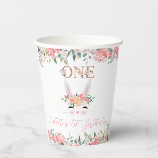 フローラバニー顔ソフバニー1歳の誕生日 紙コップ (正面)