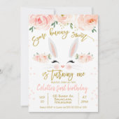 フローラバニー顔1st誕生日招待状 招待状 (正面)