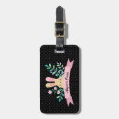 フローラバニー | ピンクとブラック | 名前をカスタムする ラゲッジタグ (正面縦)