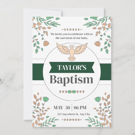 フローラバプティスセレモニーフォトコールグリーン招待状 招待状 (正面)