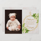 フローラバプテスホワイトリリーマーブルー金ゴールドクロス サンキューカード (正面/裏面)