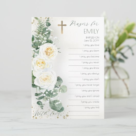 フローラバプテスマが祈りの言葉カード空白のに記入 招待状 (スタンド正面)