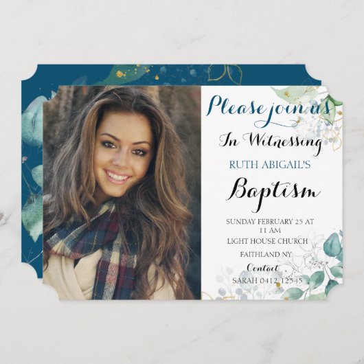 フローラバプテスマカスタムス写真 招待状 (正面/裏面)