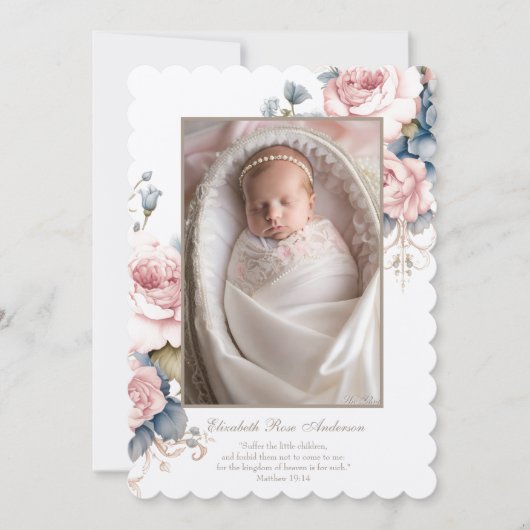 フローラバプテスマベビーフォト聖なる書物、 経典クロス 招待状 (正面)
