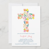 フローラバプテスマ招待状、ピンクイエロークロス招待状 招待状 (正面)