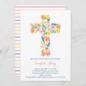 フローラバプテスマ招待状、ピンクイエロークロス招待状 招待状 (正面/裏面)